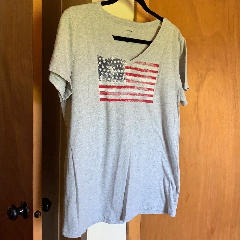 Large Flag 4th of July short sleeve T-shirt grey
